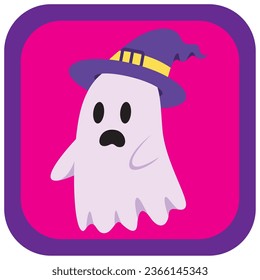 halloween ghost vector icon with violet background with purple border.