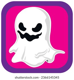 halloween ghost vector icon with violet background with purple border.