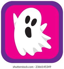 halloween ghost vector icon with violet background with purple border.