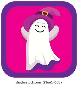 icono de vector fantasma de halloween con fondo violeta con borde morado.