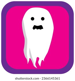 halloween ghost vector icon with violet background with purple border.