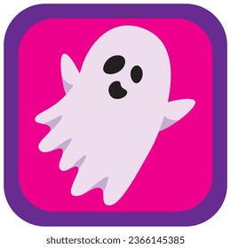 halloween Geistervektorsymbol mit violettem Hintergrund und violetter Grenze.