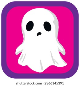 halloween ghost vector icon with violet background with purple border.
