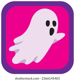 icono de vector fantasma de halloween con fondo violeta con borde morado.