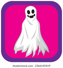 icono de vector fantasma de halloween con fondo violeta con borde morado.