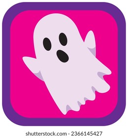 halloween Geistervektorsymbol mit violettem Hintergrund und violetter Grenze.