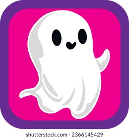 halloween ghost vector icon with violet background with purple border.