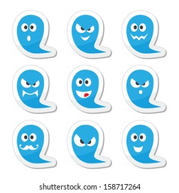 Halloween ghost vector icons set - scary, friendly, happy 