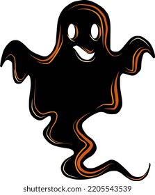 Halloween ghost. Vector illustration. Black shadow of spirit, spook. Creepy character for children party. Scary, horror, frightening decoration. Clipart for postcard, advertising, stickers, create.