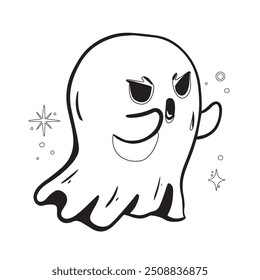 Halloween ghost vector illustration. Cute funny happy spirits with different emotions, face expressions. Happy halloween phantom design isolated on white background  Outline coloring pages 