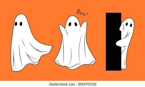 Halloween ghost. Vector illustration of a ghost wearing a white cloth and flying in the sky.