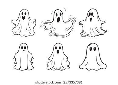 halloween ghost vector in outline style