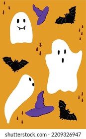 Halloween Ghost, Vibes, Hat, Pumpkin, Skull Pattern