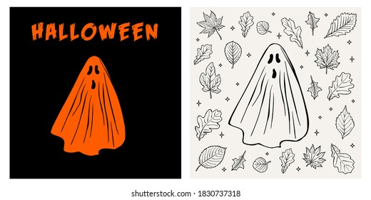 Halloween ghost vintage retro poster vector illustration gift card, print