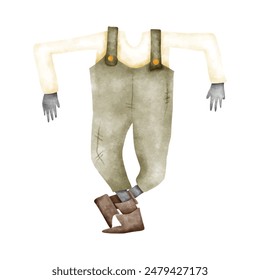 Halloween ghost walking. Water color hand drawing vector