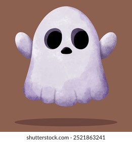 Halloween ghost watercolor cartoon drawing vector