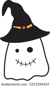 Halloween ghost wearing black hat