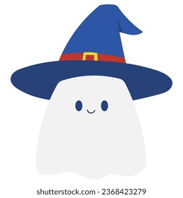 halloween ghost wearing witch hat vector illustration
