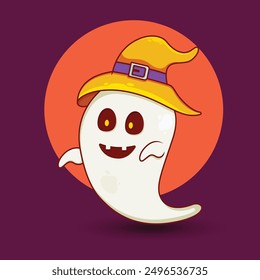 Halloween ghost wearing a witch hat