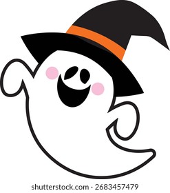 
Halloween ghost wearing a witch hat