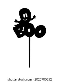 Halloween ghost with word Boo Cake Topper Ready to cut with a laser cutting machine. Vector file. Decoration of cupcake, home, garden, bouquet