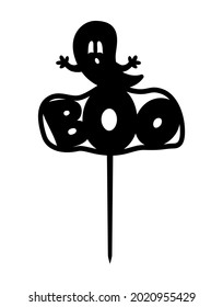 Halloween ghost with word boo Cake Topper Ready to cut with a laser cutting machine. Vector file. Decoration of cupcake, home, garden, bouquet
