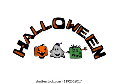 Halloween, Ghost, zombie and smiling pumpkin .Comical cartoon characters on a white background