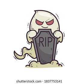 Halloween ghost.Funny little ghost. Halloween pumpkin. Vector illustration in a cartoon style, isolated on white background. Vector Illustrations for Kids on Halloween.