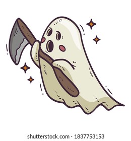 Halloween ghost.Funny little ghost. Halloween pumpkin. Vector illustration in a cartoon style, isolated on white background. Vector Illustrations for Kids on Halloween.