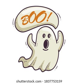 Halloween ghost.Funny little ghost. Halloween pumpkin. Vector illustration in a cartoon style, isolated on white background. Vector Illustrations for Kids on Halloween.