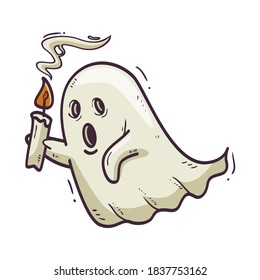 Halloween ghost.Funny little ghost. Halloween pumpkin. Vector illustration in a cartoon style, isolated on white background. Vector Illustrations for Kids on Halloween.
