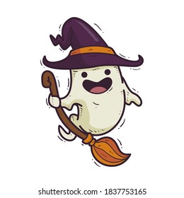 Halloween ghost.Funny little ghost. Halloween pumpkin. Vector illustration in a cartoon style, isolated on white background. Vector Illustrations for Kids on Halloween.