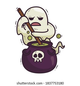 Halloween ghost.Funny little ghost. Halloween pumpkin. Vector illustration in a cartoon style, isolated on white background. Vector Illustrations for Kids on Halloween.