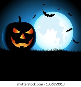 Halloween ghostly poster with pumpkins in blue black design