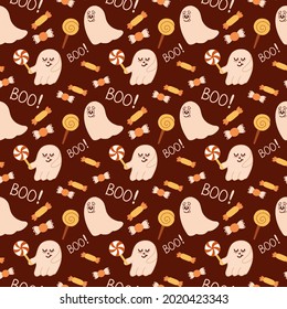 Halloween  ghosts and candies. childish Vector seamless pattern
