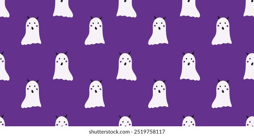 Patrón sin fisuras de personajes de fantasmas de Halloween. Fondo de Vector de monstruos fantasmas y espíritus lindos. Truco o trato de diseño de vacaciones.