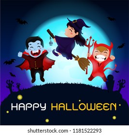 Halloween Ghosts Charector. Dracula, witches and demons come together for the Halloween party.In the blue moon full moon with these zombies.