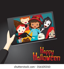 Halloween Ghosts and Children Selfie, Mystery, Holiday, Culture, October, Decoration, Fantasy, Night Party