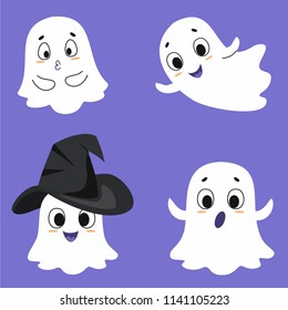 Halloween ghosts collection. Vector illustration.