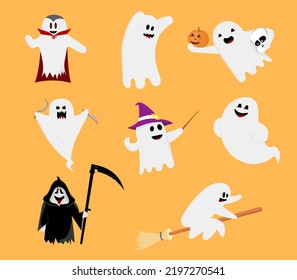 halloween ghosts color boo characters in vector illustration