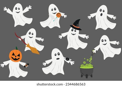 halloween ghosts color boo characters in vector illustration