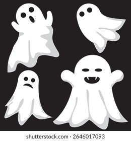 Halloween ghosts, cute ghost, Foggy figures with spooky faces.