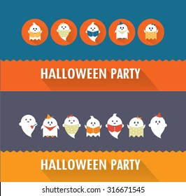 Halloween ghosts flat icon card design