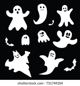 Halloween ghosts flat icon on black  background. Vector Illustration.