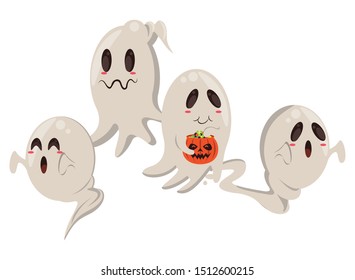 halloween ghosts floating characters icons vector illustration design