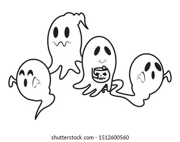 halloween ghosts floating characters icons vector illustration design