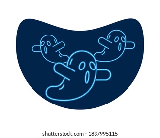 halloween fantasmas estilo flotante iconos de neón diseño de ilustración vectorial