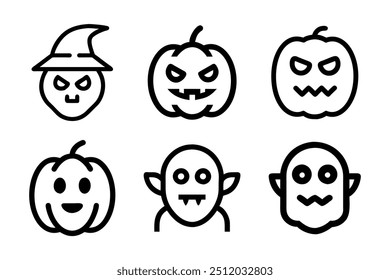 Halloween ghosts Funny and sad scary faces of pumpkins.