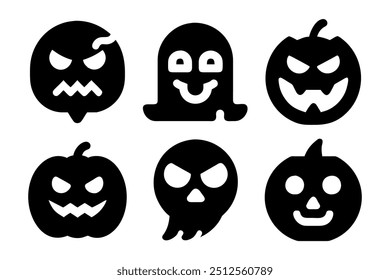 Halloween ghosts Funny and sad scary faces of pumpkins.