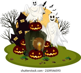 Halloween Ghosts and Jack-o'-lantern illustration